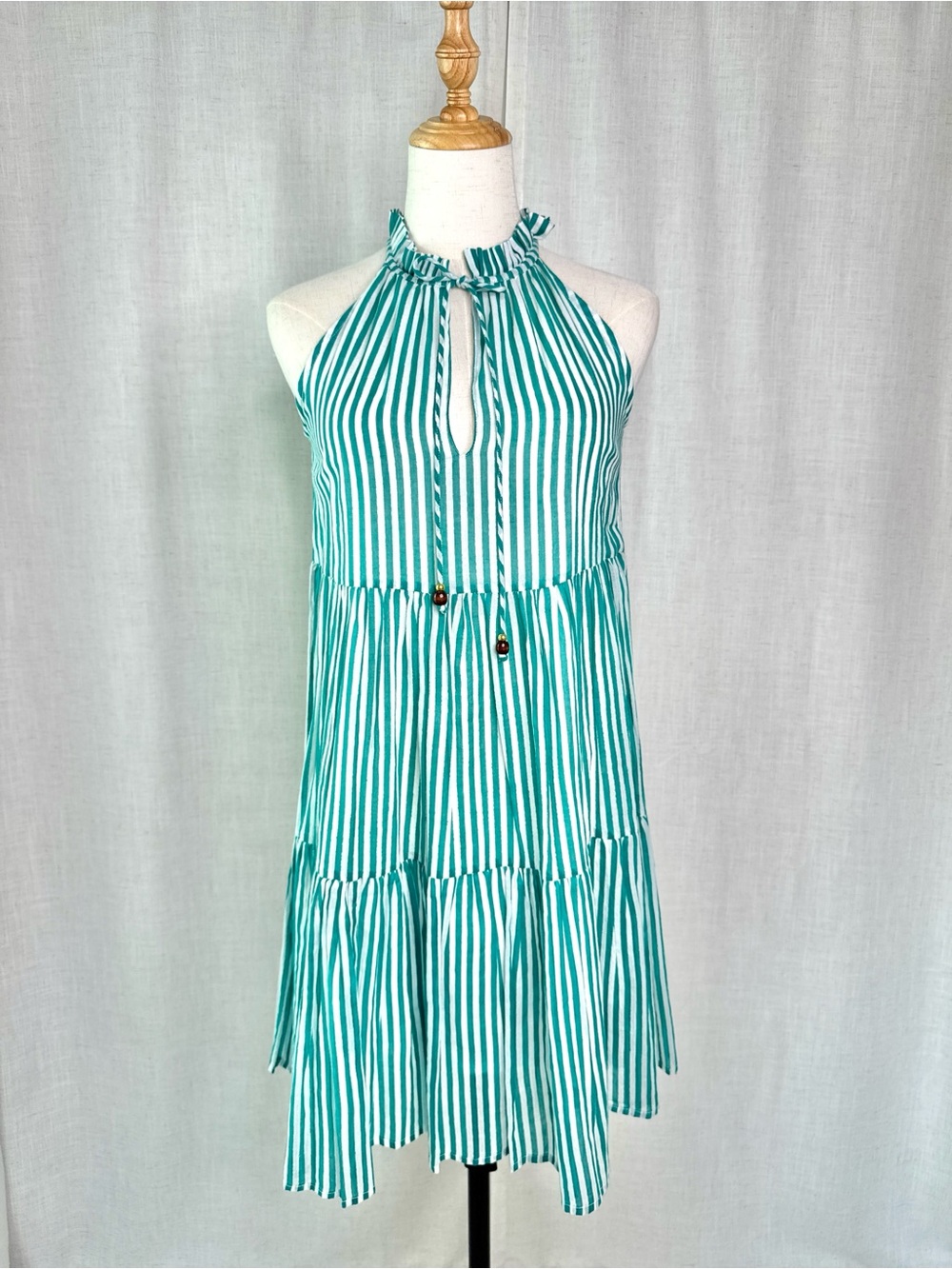 Oliphant Playa Green Sleeveless Tiered Mini Dress Green White Stripe Size XS NWT